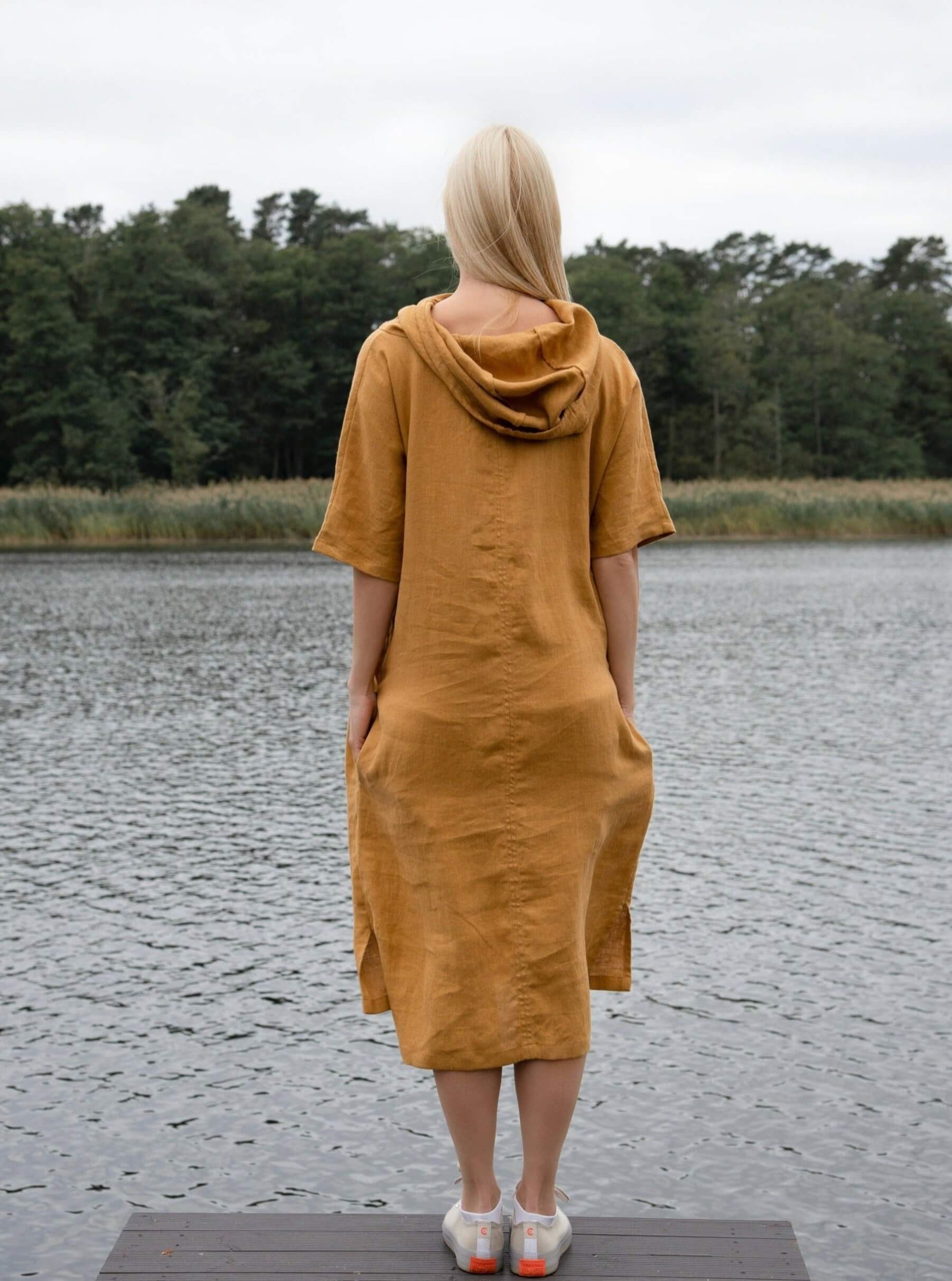 Women's linen caftan front view