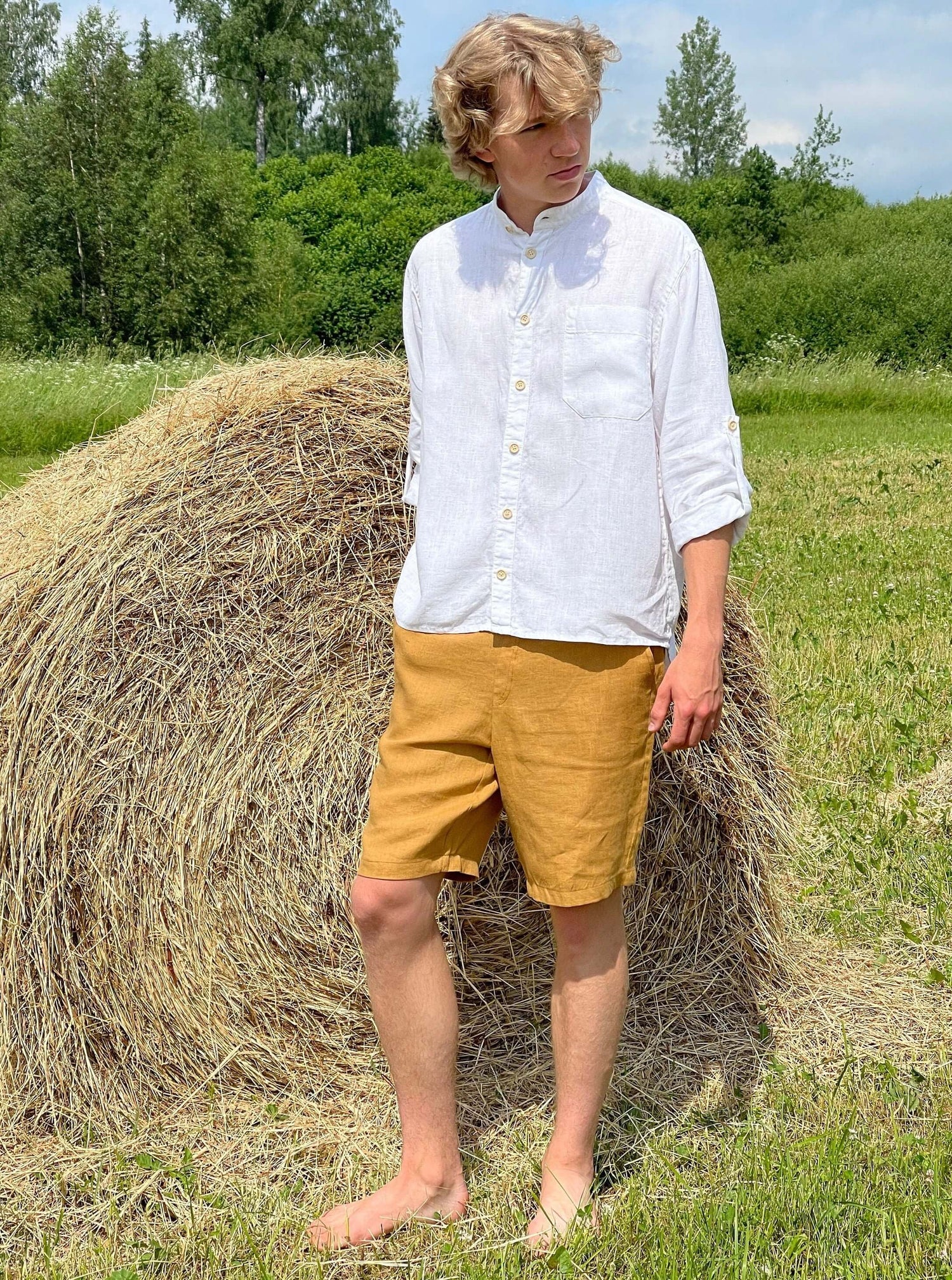 Caramel color linen shorts