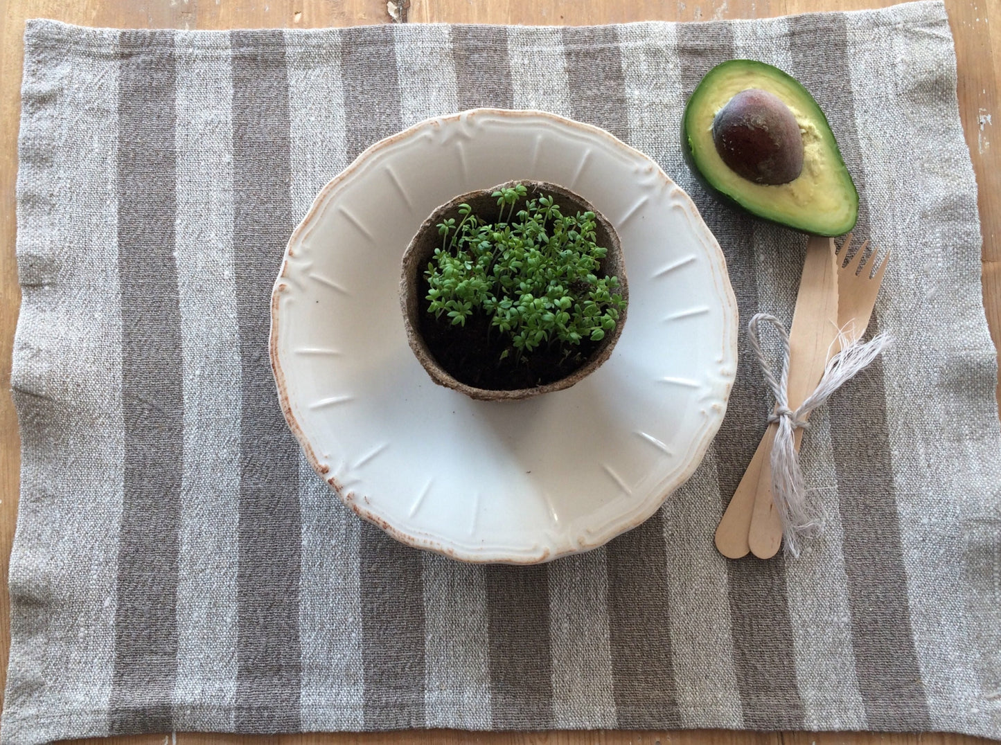 Natural Linen Placemats with Beige and Dark Beige Stripes