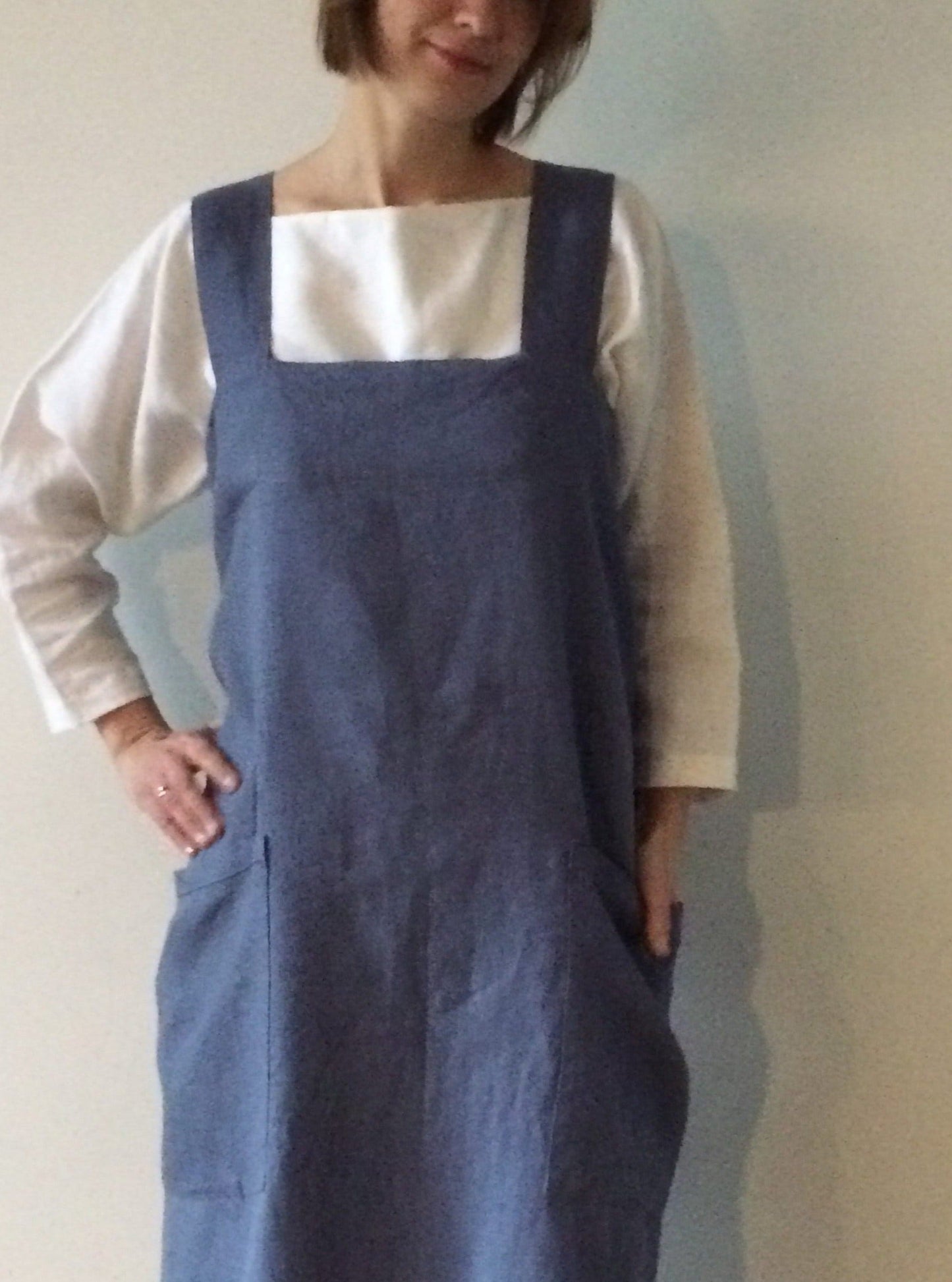 Linen Cross Over Apron, Plus Size Pinafore