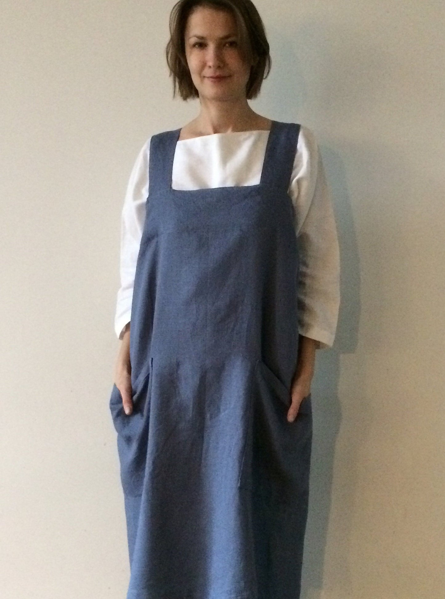 Linen Cross Over Apron, Plus Size Pinafore