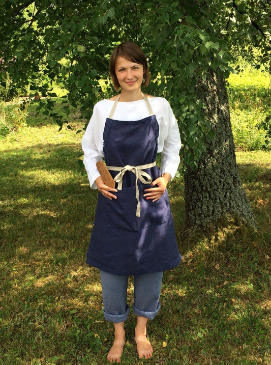 Chefs Linen Apron with Pockets and Straps