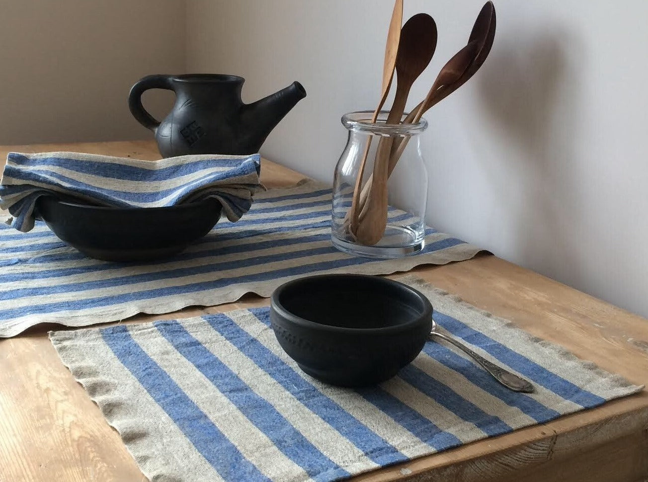 Blue Placemats, Blue Striped Placemats, Linen Placemats, Rustic Home Decor, Blue Linen Placemat, Blue Fabric Placemats, Washable Placemats