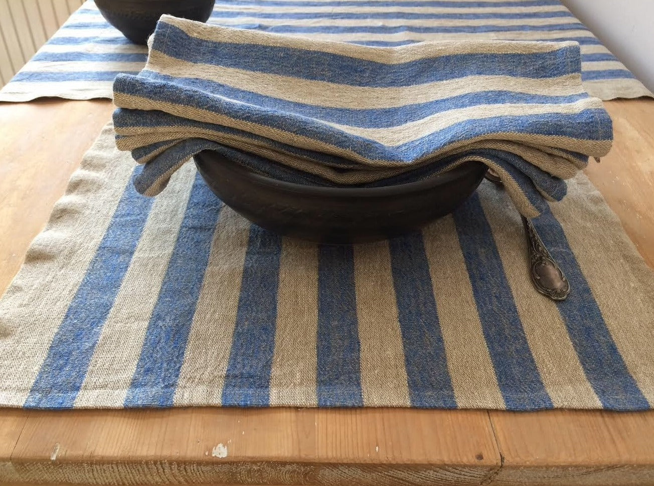 Blue Placemats, Blue Striped Placemats, Linen Placemats, Rustic Home Decor, Blue Linen Placemat, Blue Fabric Placemats, Washable Placemats