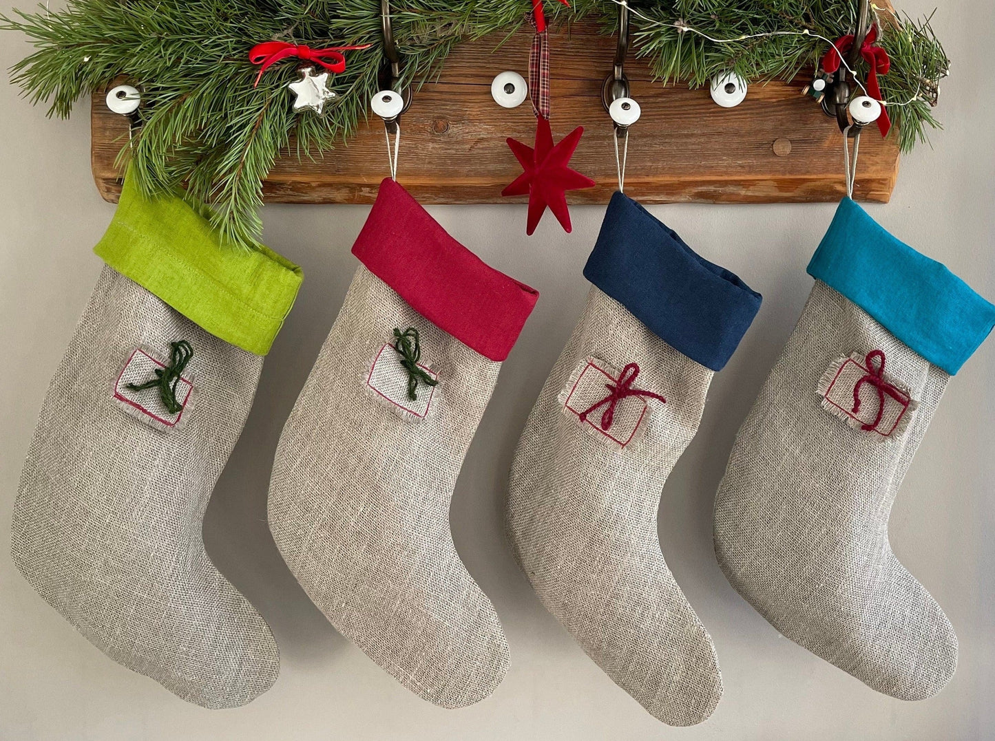 Zero-Waste Linen Christmas Stockings Decor