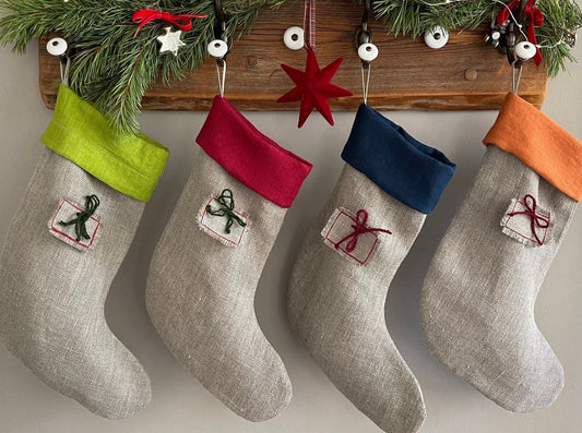 Zero-Waste Linen Christmas Stockings Decor