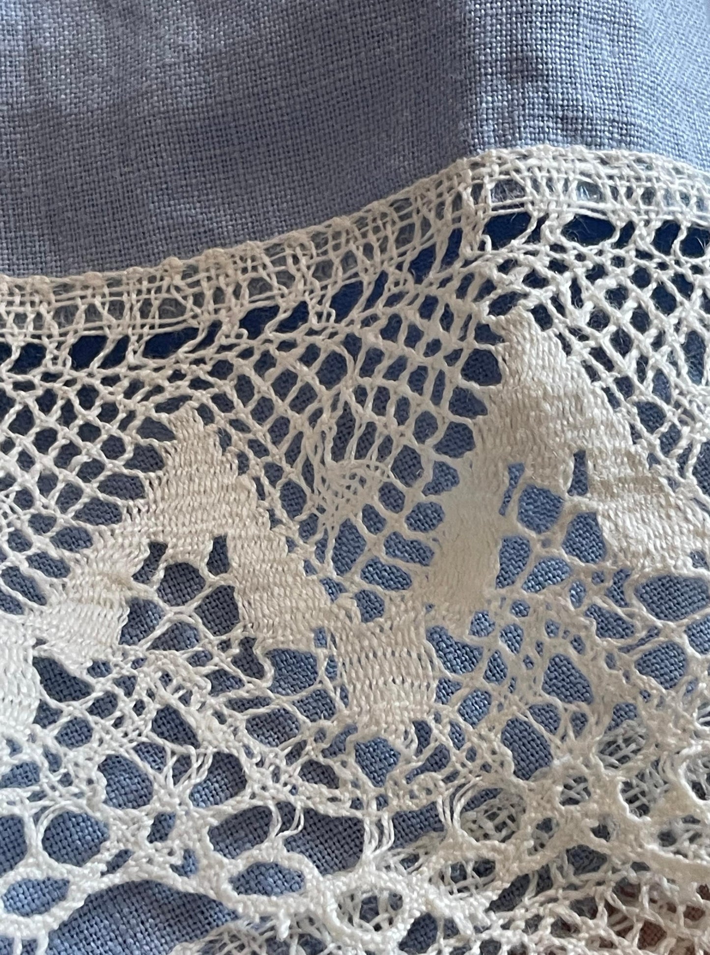 Sky Blue Linen Pillowcase with Lace Ruffles and Ties