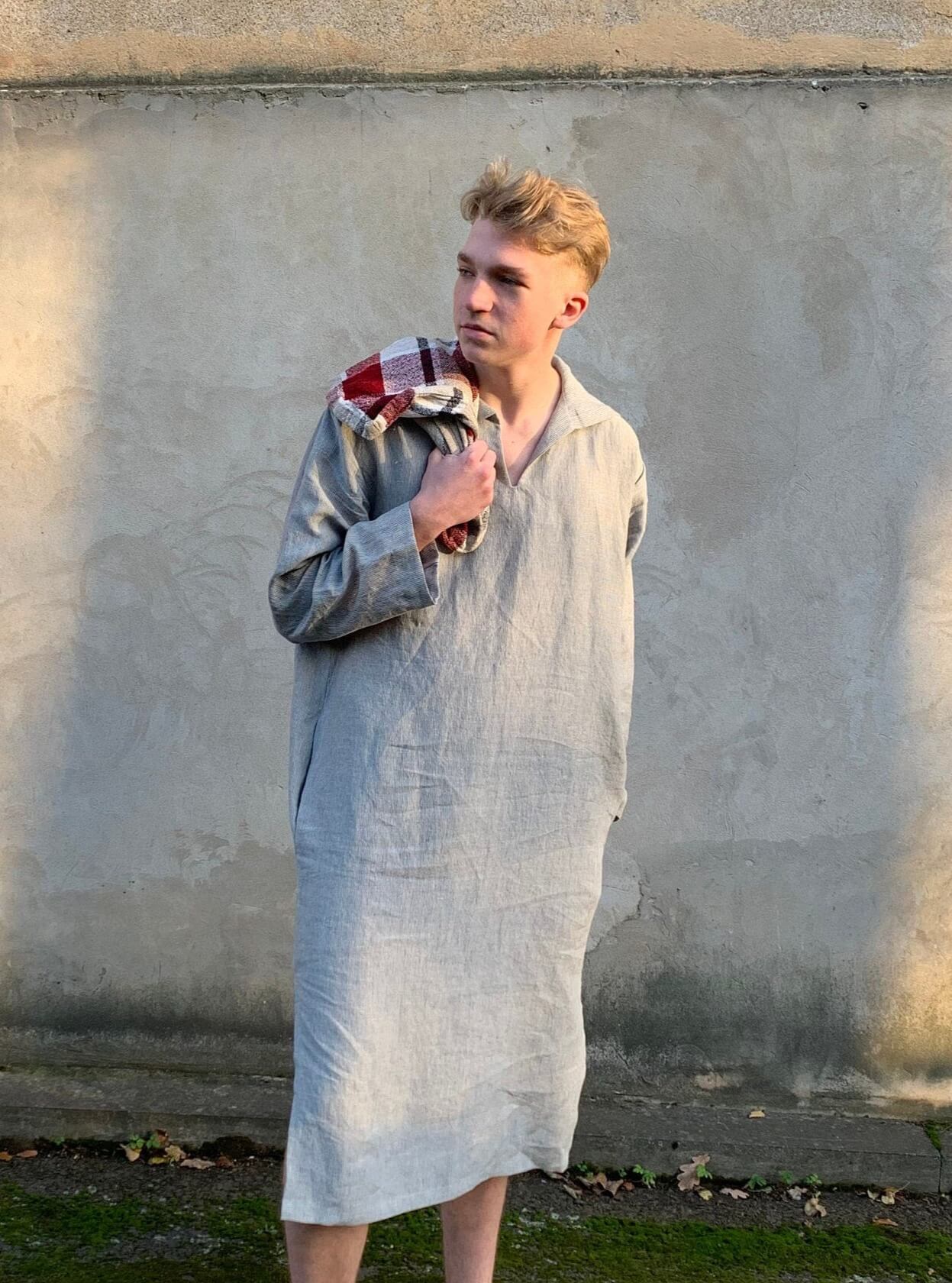 Linen Hooded Caftan Back View