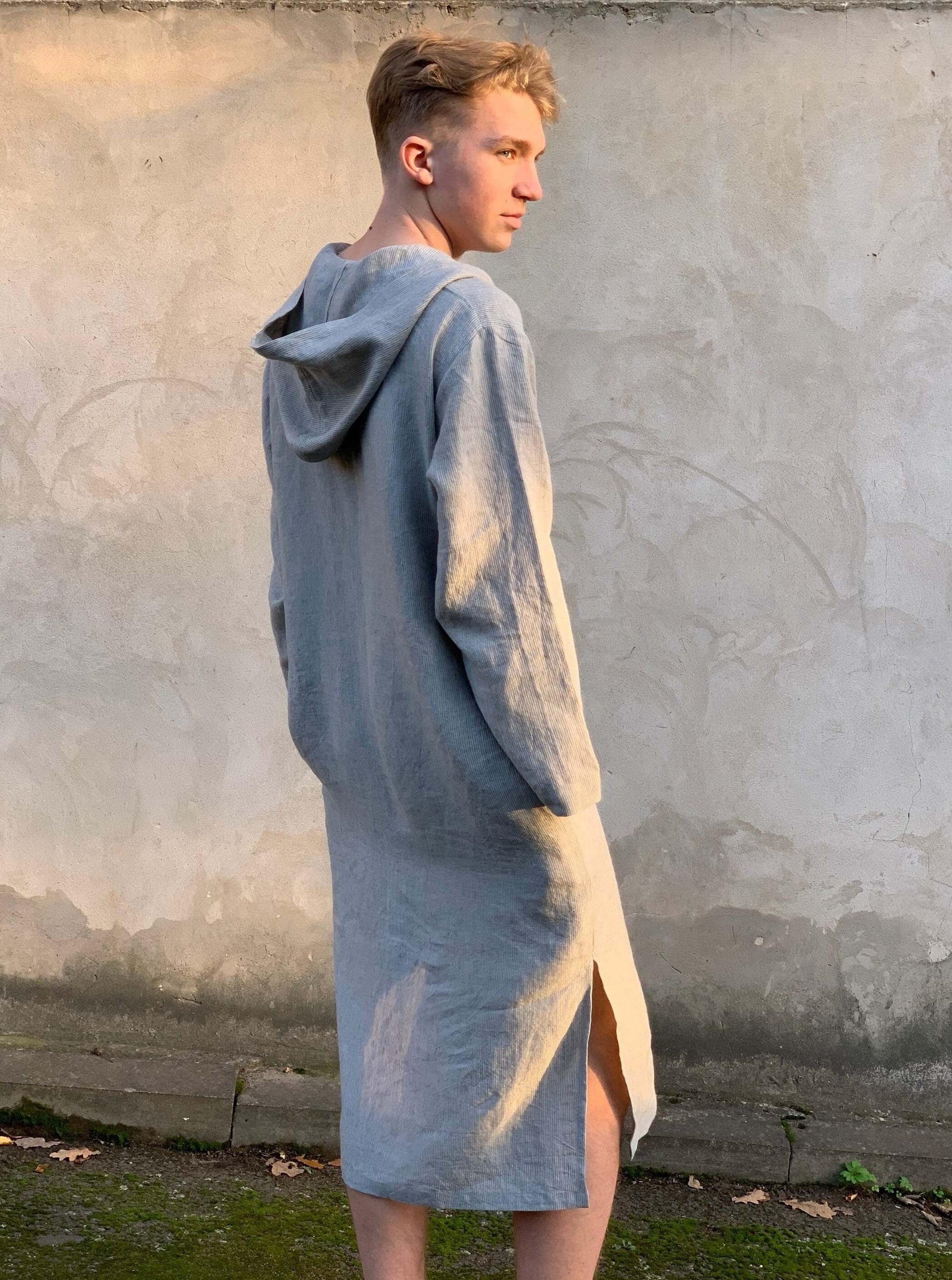 Linen Hooded Caftan Close-up of Hood