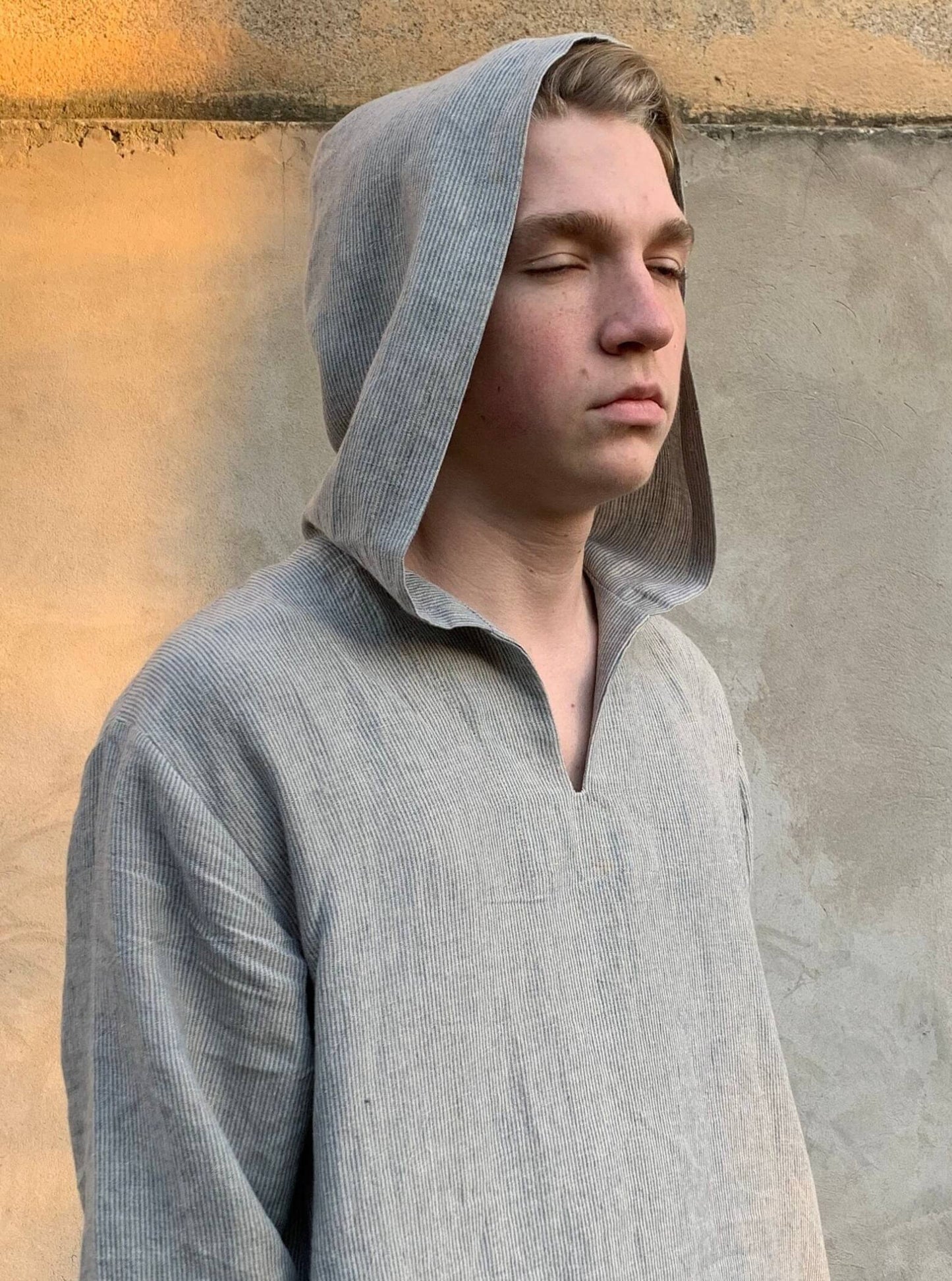 Linen Hooded Caftan Front View