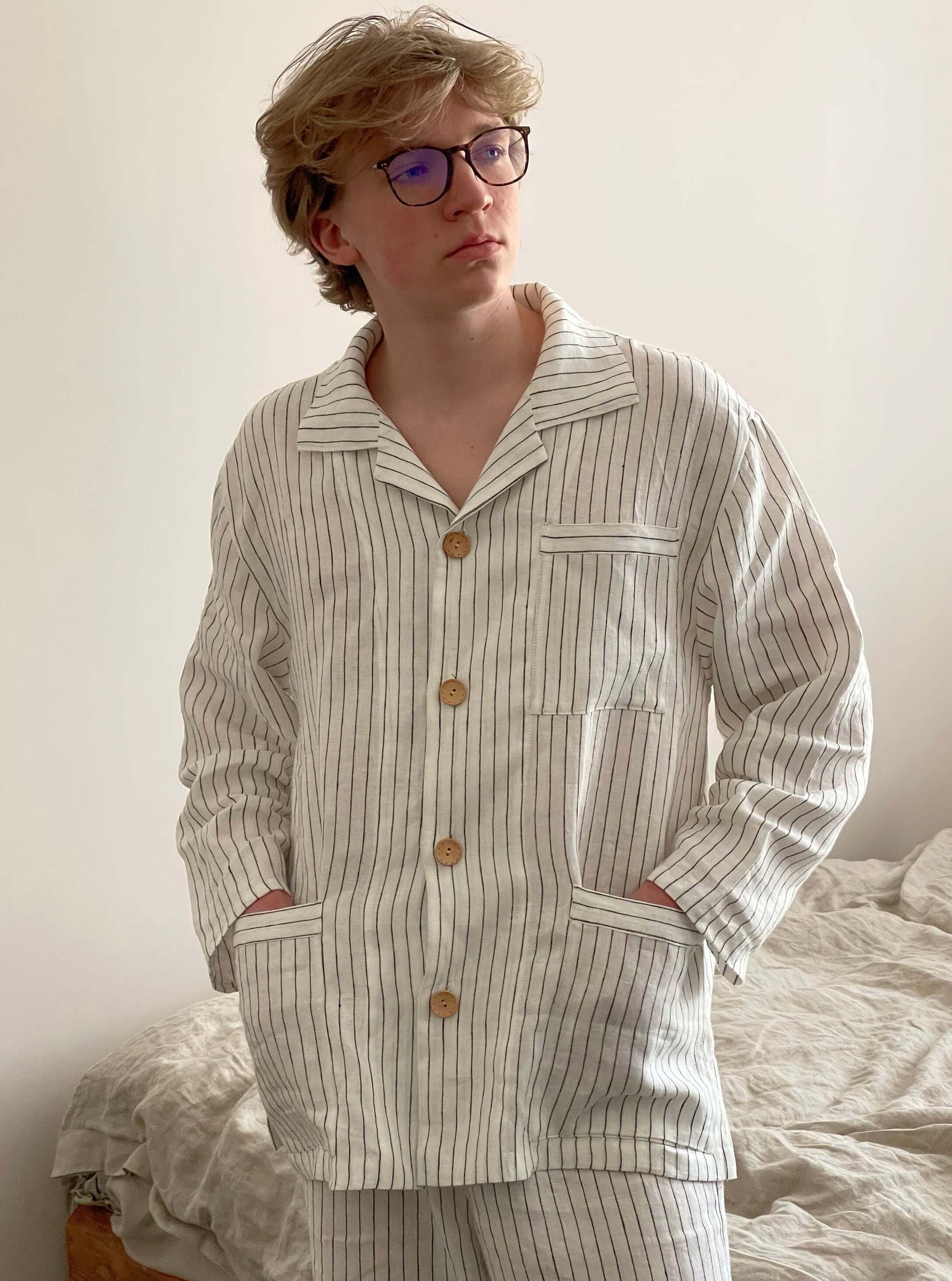 Men's Linen Pajama Set Comfortable Sleepwear