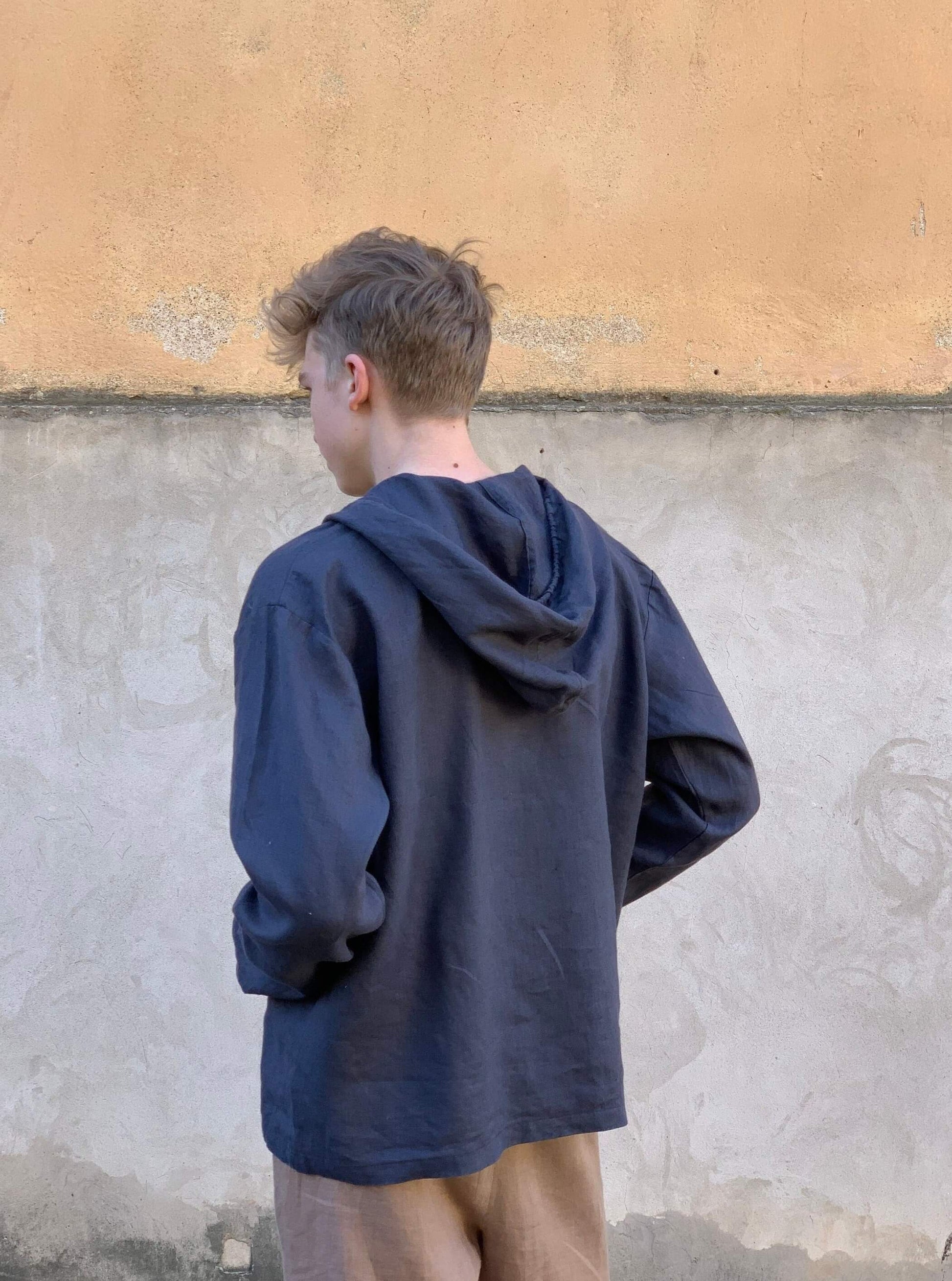 Men's Long Sleeve Linen Hoodie